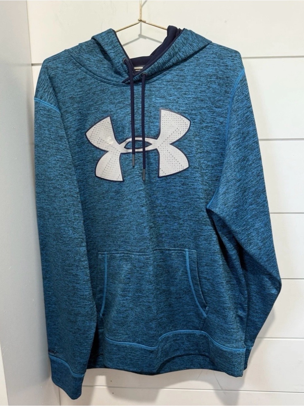Under Armour Teal Blue Heather Pullover Hoodie with White Logo